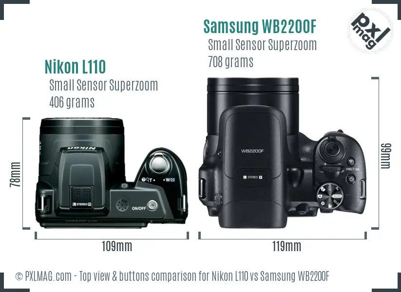 Nikon L110 vs Samsung WB2200F top view buttons comparison