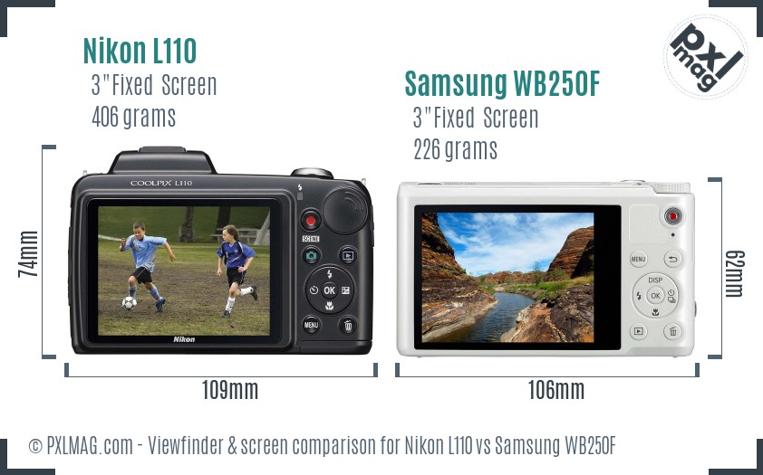 Nikon L110 vs Samsung WB250F Screen and Viewfinder comparison