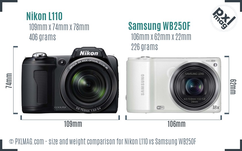 Nikon L110 vs Samsung WB250F size comparison Nikon L110 vs Samsung WB250F size comparison