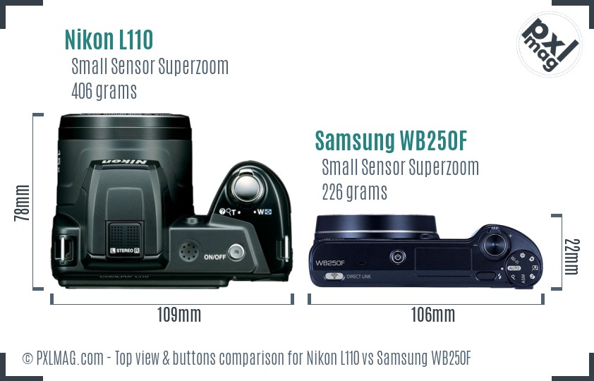 Nikon L110 vs Samsung WB250F top view buttons comparison