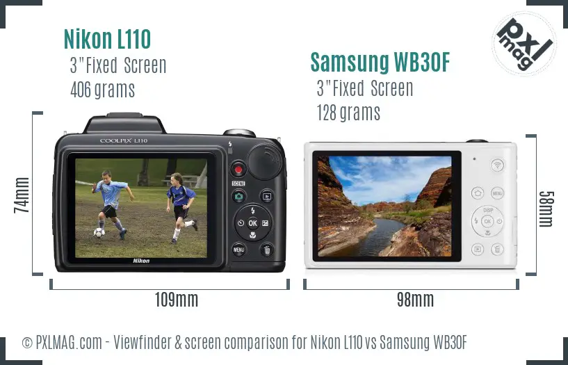 Nikon L110 vs Samsung WB30F Screen and Viewfinder comparison