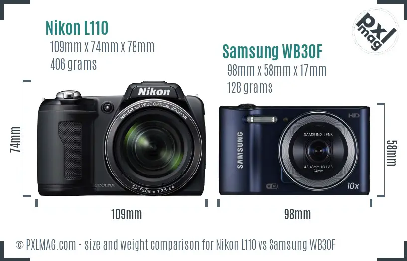 Nikon L110 vs Samsung WB30F size comparison