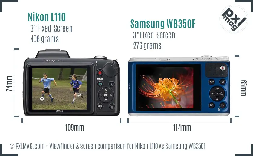 Nikon L110 vs Samsung WB350F Screen and Viewfinder comparison