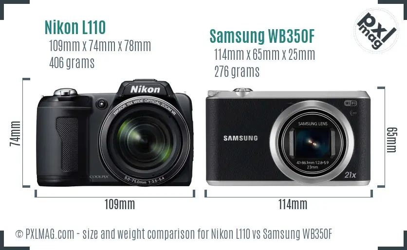 Nikon L110 vs Samsung WB350F size comparison