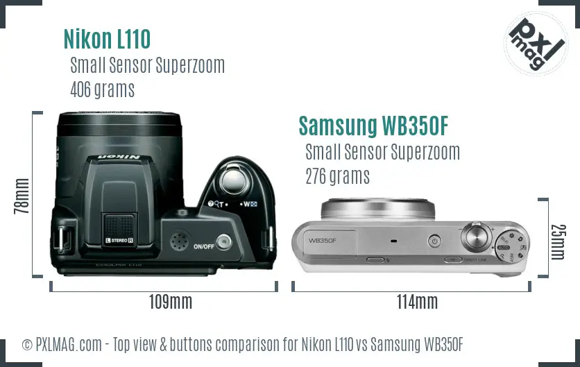 Nikon L110 vs Samsung WB350F top view buttons comparison