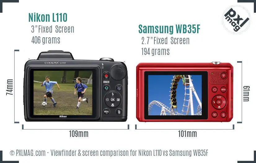 Nikon L110 vs Samsung WB35F Screen and Viewfinder comparison