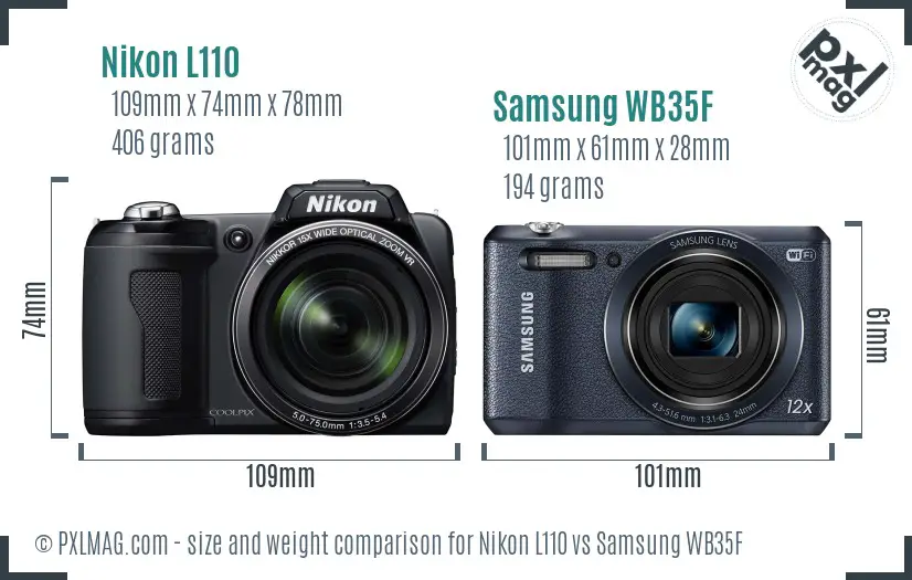 Nikon L110 vs Samsung WB35F size comparison