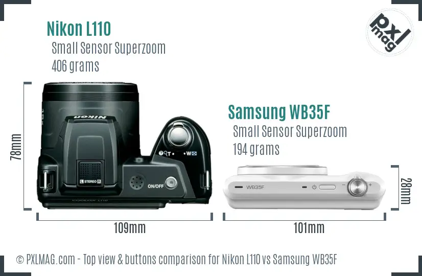 Nikon L110 vs Samsung WB35F top view buttons comparison
