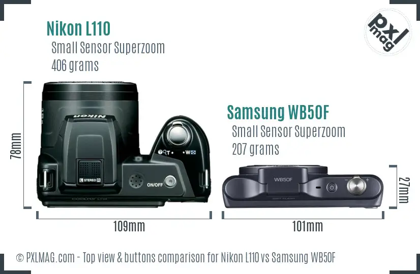 Nikon L110 vs Samsung WB50F top view buttons comparison