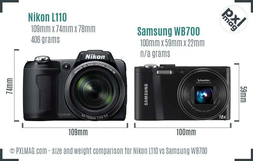 Nikon L110 vs Samsung WB700 size comparison