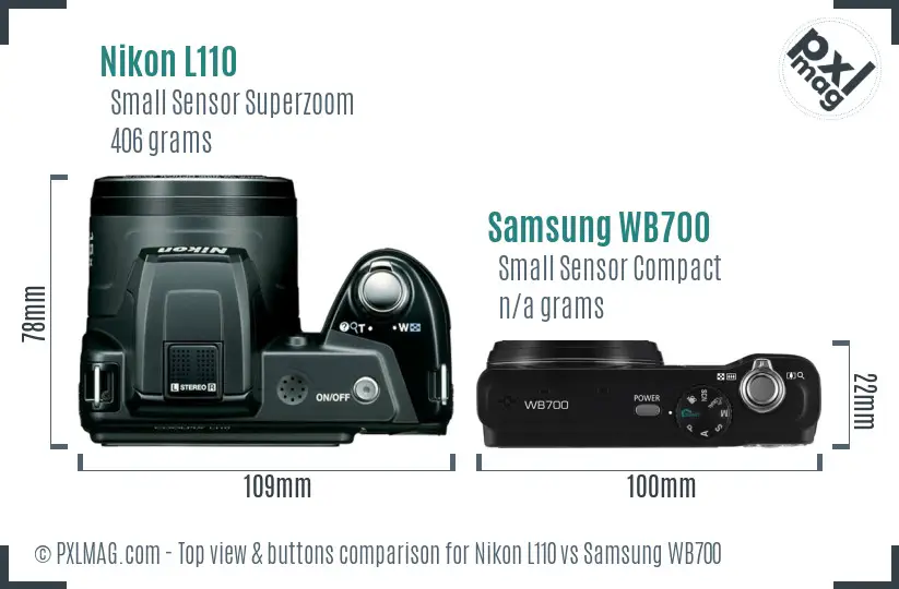 Nikon L110 vs Samsung WB700 top view buttons comparison