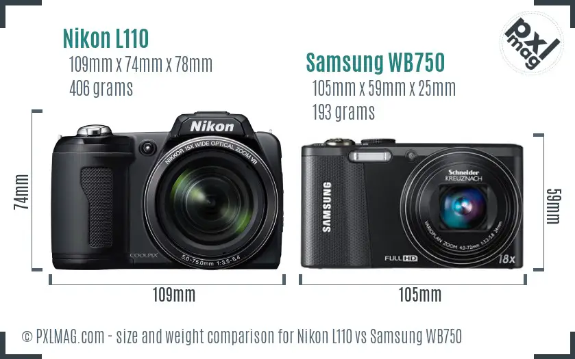 Nikon L110 vs Samsung WB750 size comparison Nikon L110 vs Samsung WB750 size comparison