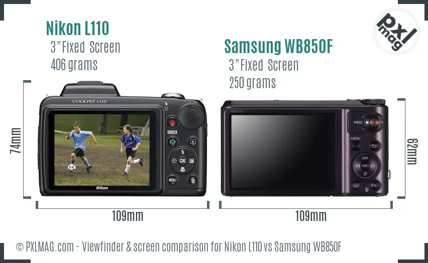 Nikon L110 vs Samsung WB850F Screen and Viewfinder comparison