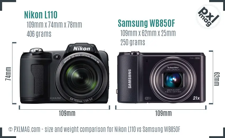 Nikon L110 vs Samsung WB850F size comparison Nikon L110 vs Samsung WB850F size comparison