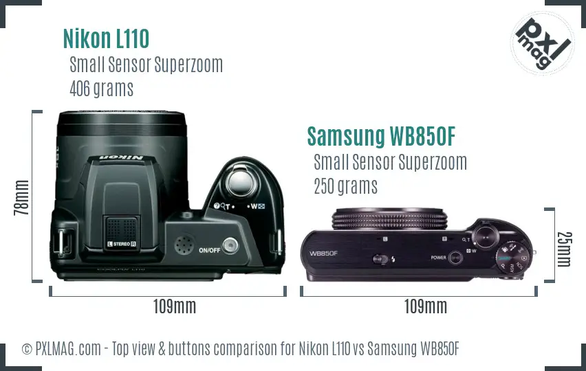 Nikon L110 vs Samsung WB850F top view buttons comparison