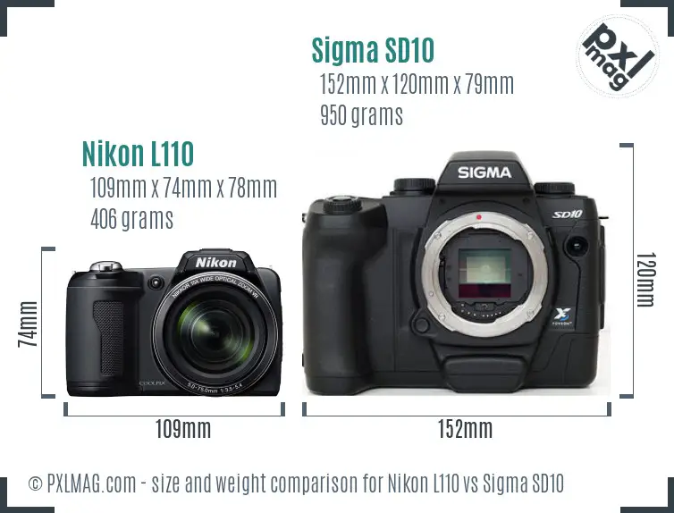 Nikon L110 vs Sigma SD10 size comparison
