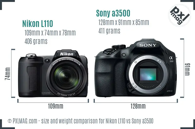 Nikon L110 vs Sony a3500 size comparison