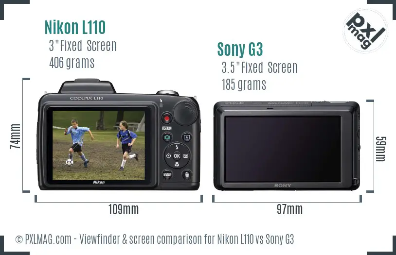 Nikon L110 vs Sony G3 Screen and Viewfinder comparison