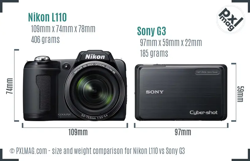 Nikon L110 vs Sony G3 size comparison