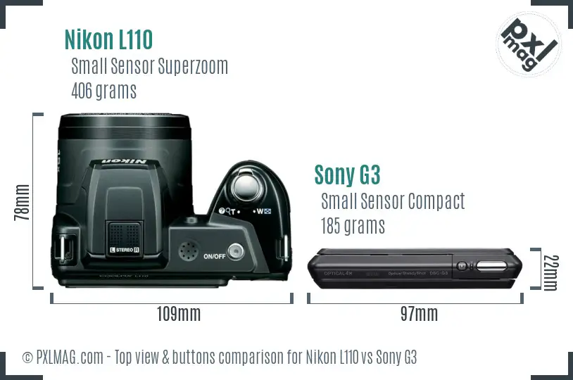 Nikon L110 vs Sony G3 top view buttons comparison