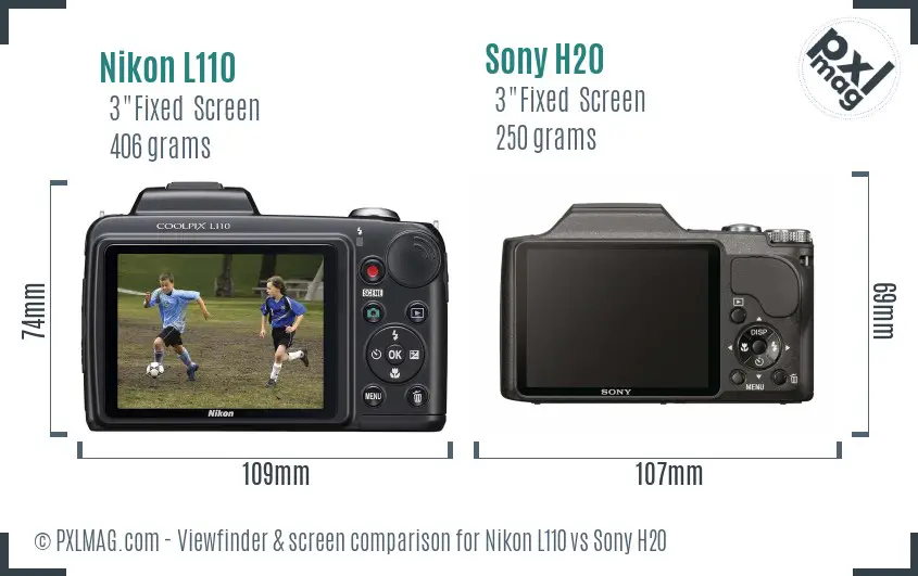 Nikon L110 vs Sony H20 Screen and Viewfinder comparison