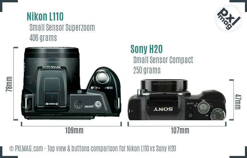 Nikon L110 vs Sony H20 top view buttons comparison