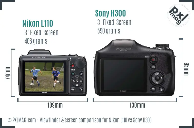 Nikon L110 vs Sony H300 Screen and Viewfinder comparison