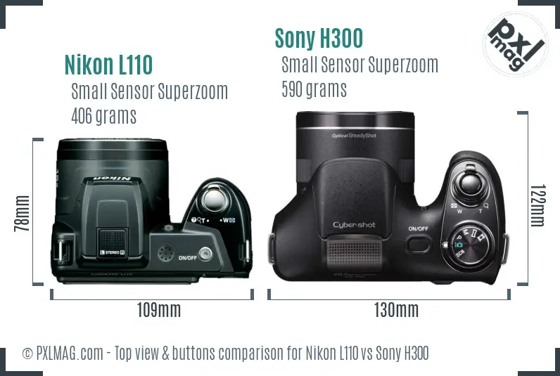 Nikon L110 vs Sony H300 top view buttons comparison