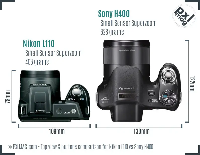 Nikon L110 vs Sony H400 top view buttons comparison Nikon L110 vs Sony H400 top view buttons comparison