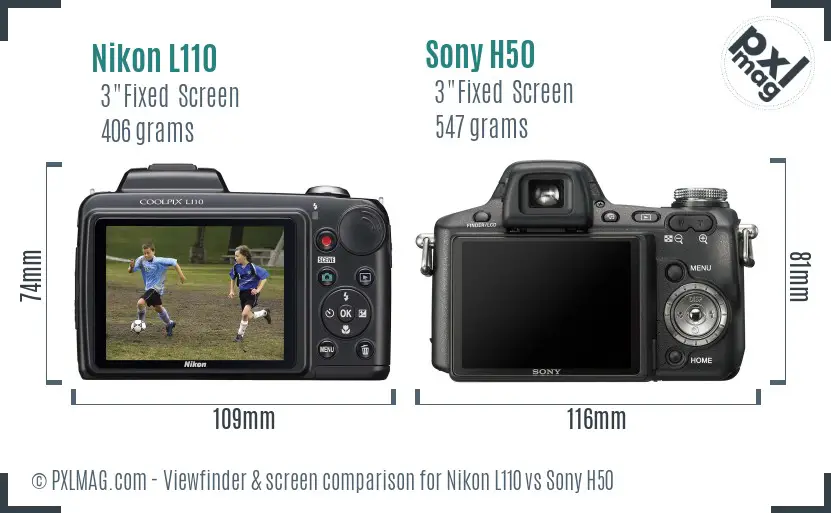 Nikon L110 vs Sony H50 Screen and Viewfinder comparison