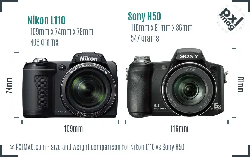 Nikon L110 vs Sony H50 size comparison
