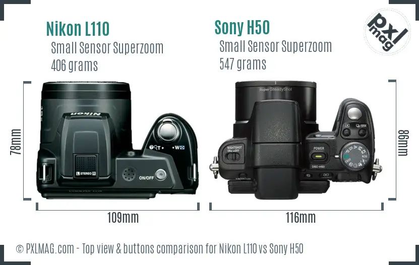 Nikon L110 vs Sony H50 top view buttons comparison
