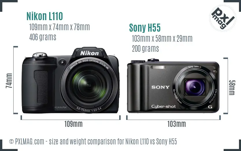 Nikon L110 vs Sony H55 size comparison Nikon L110 vs Sony H55 size comparison