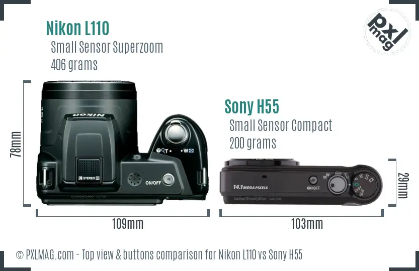 Nikon L110 vs Sony H55 top view buttons comparison Nikon L110 vs Sony H55 top view buttons comparison