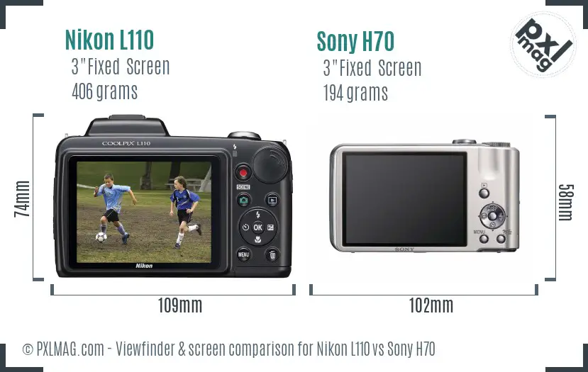 Nikon L110 vs Sony H70 Screen and Viewfinder comparison