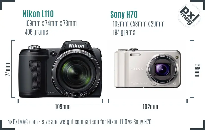 Nikon L110 vs Sony H70 size comparison
