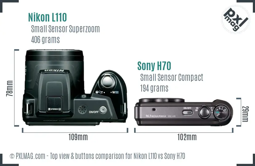 Nikon L110 vs Sony H70 top view buttons comparison