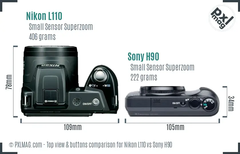 Nikon L110 vs Sony H90 top view buttons comparison