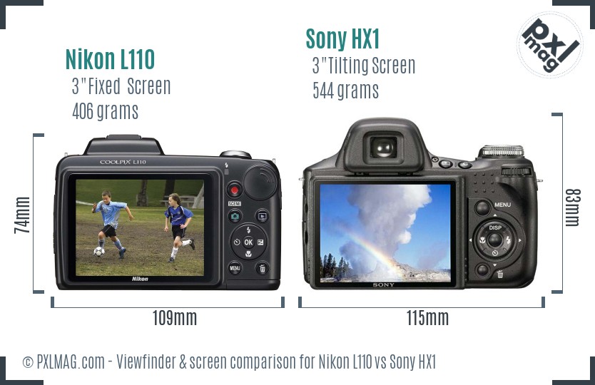 Nikon L110 vs Sony HX1 Screen and Viewfinder comparison