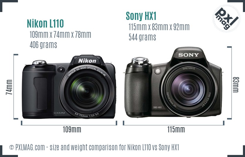Nikon L110 vs Sony HX1 size comparison