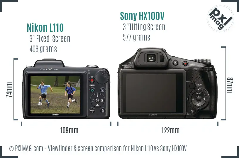 Nikon L110 vs Sony HX100V Screen and Viewfinder comparison