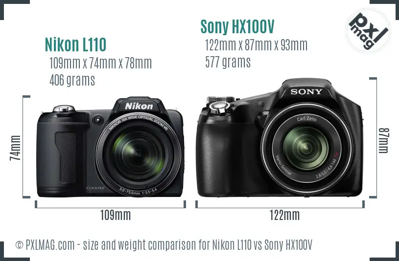 Nikon L110 vs Sony HX100V size comparison