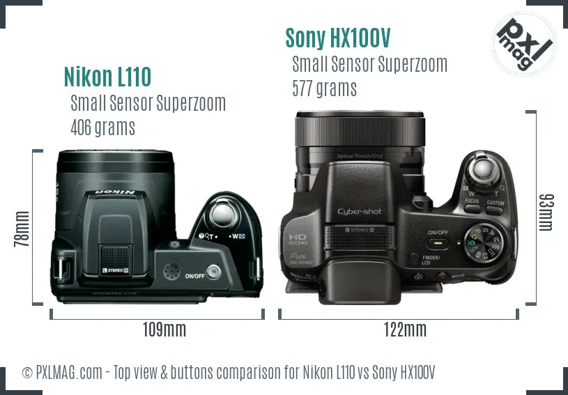 Nikon L110 vs Sony HX100V top view buttons comparison