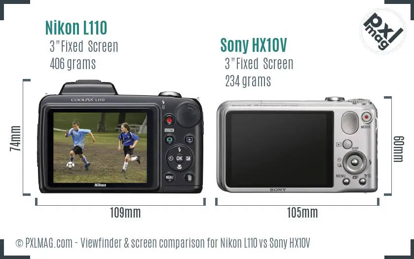 Nikon L110 vs Sony HX10V Screen and Viewfinder comparison