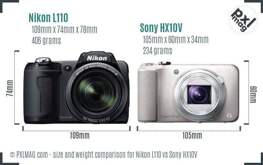 Nikon L110 vs Sony HX10V size comparison