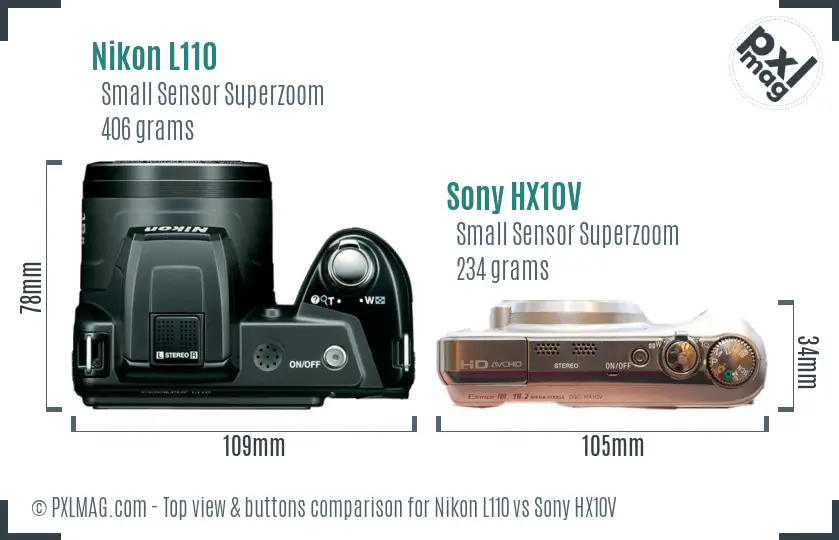 Nikon L110 vs Sony HX10V top view buttons comparison