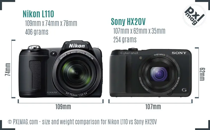 Nikon L110 vs Sony HX20V size comparison Nikon L110 vs Sony HX20V size comparison