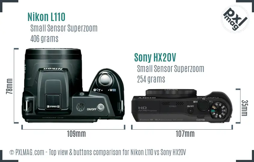 Nikon L110 vs Sony HX20V top view buttons comparison