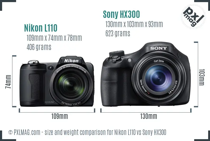 Nikon L110 vs Sony HX300 size comparison