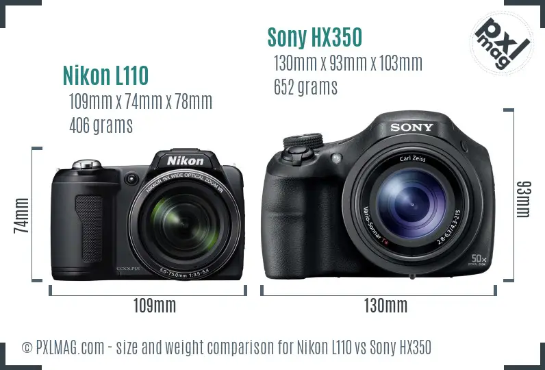 Nikon L110 vs Sony HX350 size comparison